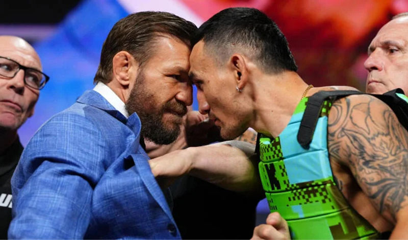 conor mcgregor max holloway ufc 329 face off press conference 00