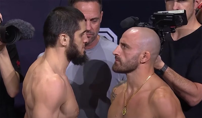 islam makhachev vs alexander volkanovski weigh in staredown